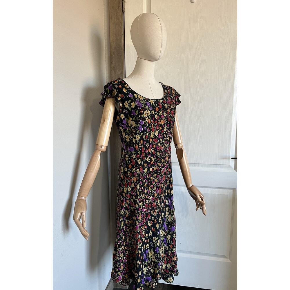 Talbots Size 12 Pure Silk Dress Womens Black Floral Feminine Vintage Y2K - Picture 7 of 16
